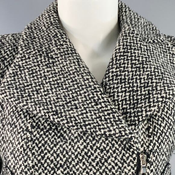 CARVEN Size M Grey Black Wool Blend Tweed Zip Up Belted Biker Jacket - Picture 2 of 8